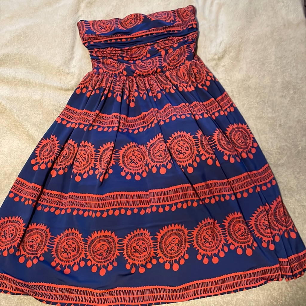 Anthro Womens Tea Length Floral Strapless Dress Xs
